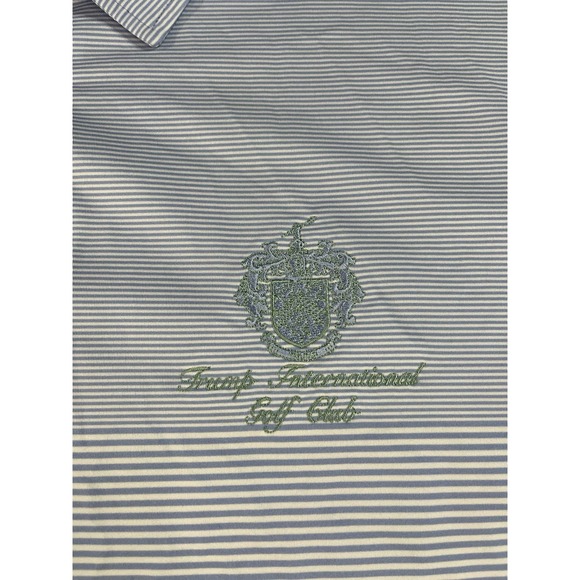 Ralph Lauren RLX Polo Shirt Mens XL Blue Stripe Trump International Golf Club - Picture 4 of 8